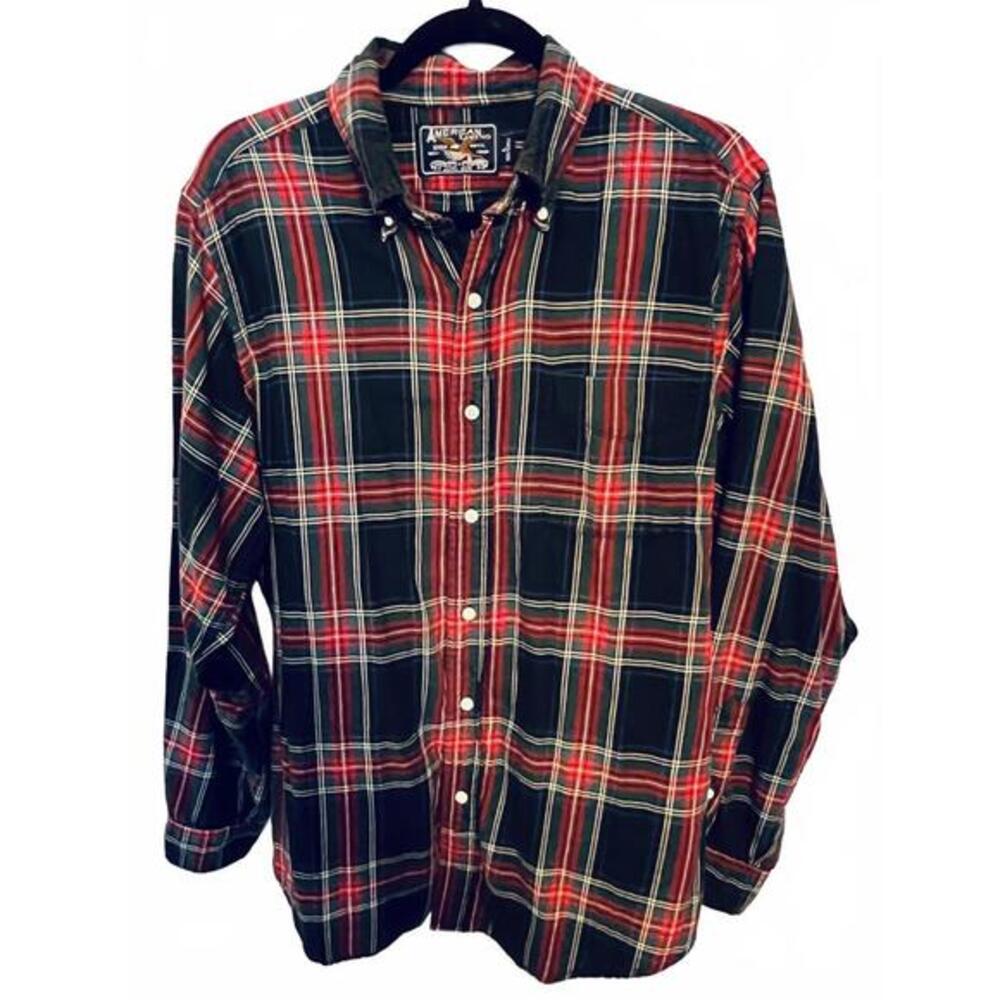 American Living,  Men's Plaid Button-Down Casual Shirt, Size Large